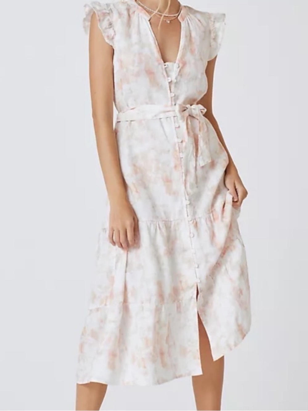 Anthropologie Cloth & Stone Flutter Sleeve Sleeve Linen Midi Dress Size XL
